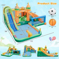 Castle Inflatable Water Park with Two Slides, Climbing Wall and 735W Blower