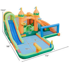 Castle Inflatable Water Park with Two Surfing Slides and Soccer Goal, No Blower
