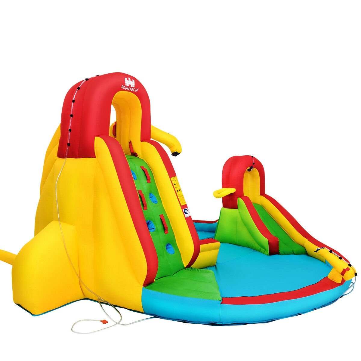 Inflatable Water Park with Long and Short Slides, Lounge Chair and Climbing Wall, No Blower