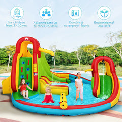 Inflatable Water Park with Long and Short Slides, Lounge Chair and Climbing Wall, No Blower