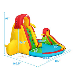 Inflatable Water Park with Long and Short Slides, Lounge Chair and Climbing Wall, No Blower