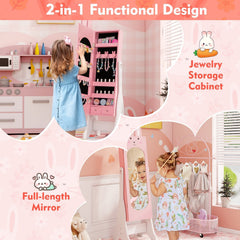 Kids Jewelry Armoire Cabinet with 2 Tilt Angles and Large Capacity-Pink