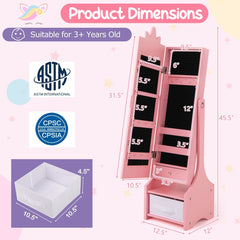 Kids Jewelry Cabinet with Full-Length Mirror for Kids Bedroom and Playroom-Pink