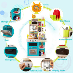 Kids Kitchen Playset Pretend Play Kitchen with Realistic Sounds and Lights-Blue