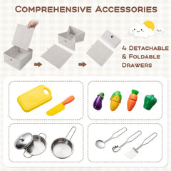 Kids Kitchen Playset with Cooking Accessories and Toy Cuttable Veggies-White