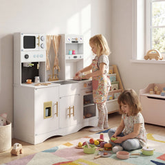 Kids Kitchen Playset with Microwave and Coffee Maker for Ages 3+-White