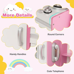 Pink Play Kitchen with LED Light Bar, Ice Maker, Washing Machine and Fabric Bin