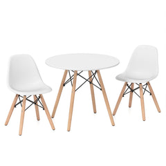Kids Round Table and 2 Armless Chair Set, White with Beech Legs