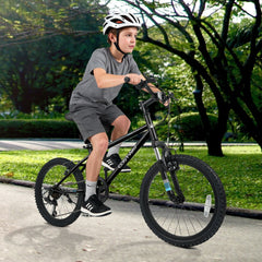 20 Inch Kids Mountain Bike with Shimano 6 Speed and Suspension Fork, Black