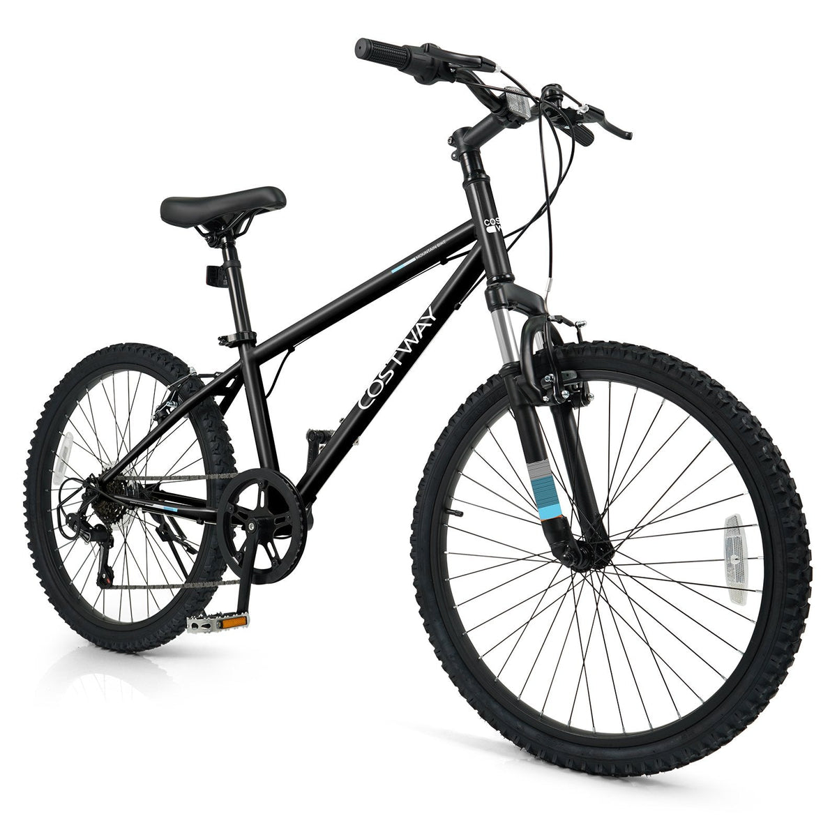 24 Inch Kids Mountain Bike with Shimano 6 Speed and Suspension Fork, Black