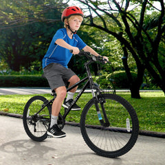 24 Inch Kids Mountain Bike with Shimano 6 Speed and Suspension Fork, Black