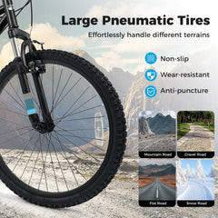24 Inch Kids Mountain Bike with Shimano 6 Speed and Suspension Fork, Black