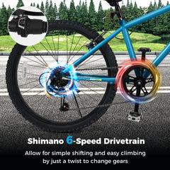 24 Inch Kids Mountain Bike with Shimano 6 Speed and Suspension Fork, Blue