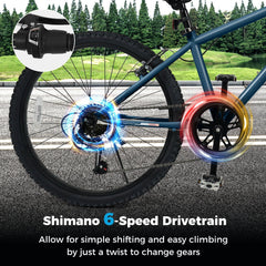 24 Inch Kids Mountain Bike with Shimano 6 Speed and Suspension Fork, Navy