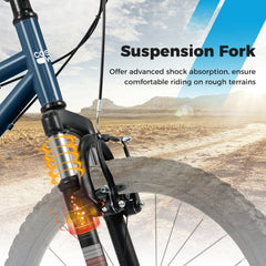 24 Inch Kids Mountain Bike with Shimano 6 Speed and Suspension Fork, Navy