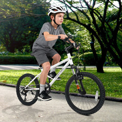 20 Inch Kids Mountain Bike with Shimano 6 Speed and Suspension Fork, White