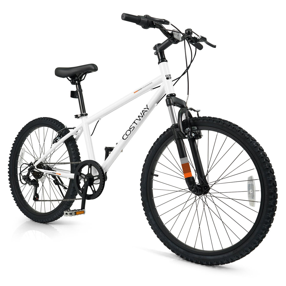24 Inch Kids Mountain Bike with Shimano 6 Speed and Suspension Fork, White