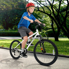 24 Inch Kids Mountain Bike with Shimano 6 Speed and Suspension Fork, White