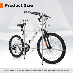 24 Inch Kids Mountain Bike with Shimano 6 Speed and Suspension Fork, White