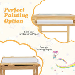 Kids Multi Activity Play Table Wooden Building Block Desk with Storage Paper Roll-Natural