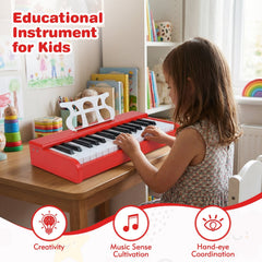 Kids Piano Keyboard 30 Keys Digital Piano with Music Stand for 3+ Years Old Beginners-Red
