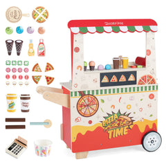 Kids Pizza Food Truck Wooden Pretend Play Snack Cart with Oven-Red