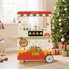 Kids Pizza Food Truck Wooden Pretend Play Snack Cart with Oven-Red