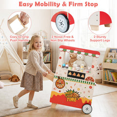 Kids Pizza Food Truck Wooden Pretend Play Snack Cart with Oven-Red