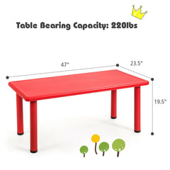 Kids Rectangular Learn and Play Table, 47 Inch Plastic Activity Table, Red