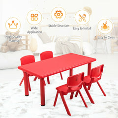 Kids Rectangular Learn and Play Table, 47 Inch Plastic Activity Table, Red