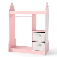 Kids Play Armoire Dresser with Cloth Hanger-Pink