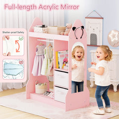 Kids Play Armoire Dresser with Cloth Hanger-Pink