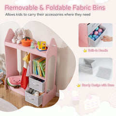 Kids Play Armoire Dresser with Cloth Hanger-Pink