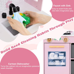 Kids Play Kitchen Children Toy Kitchen Playset with 2 Stoves and Rotation Knobs-Pink