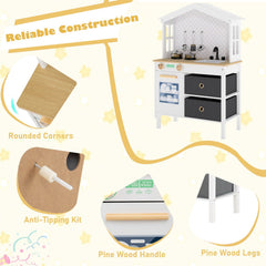 Kids Play Kitchen Children Toy Kitchen Playset with 2 Stoves and Rotation Knobs-White