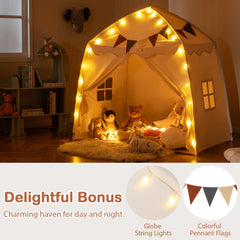 Kids Play Tent Bed Tent with String Lights Extra Large Playhouse Tent-Beige