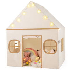 Kids Play Tent Large Playhouse with Door Curtain and Windows Star Lights-Coffee