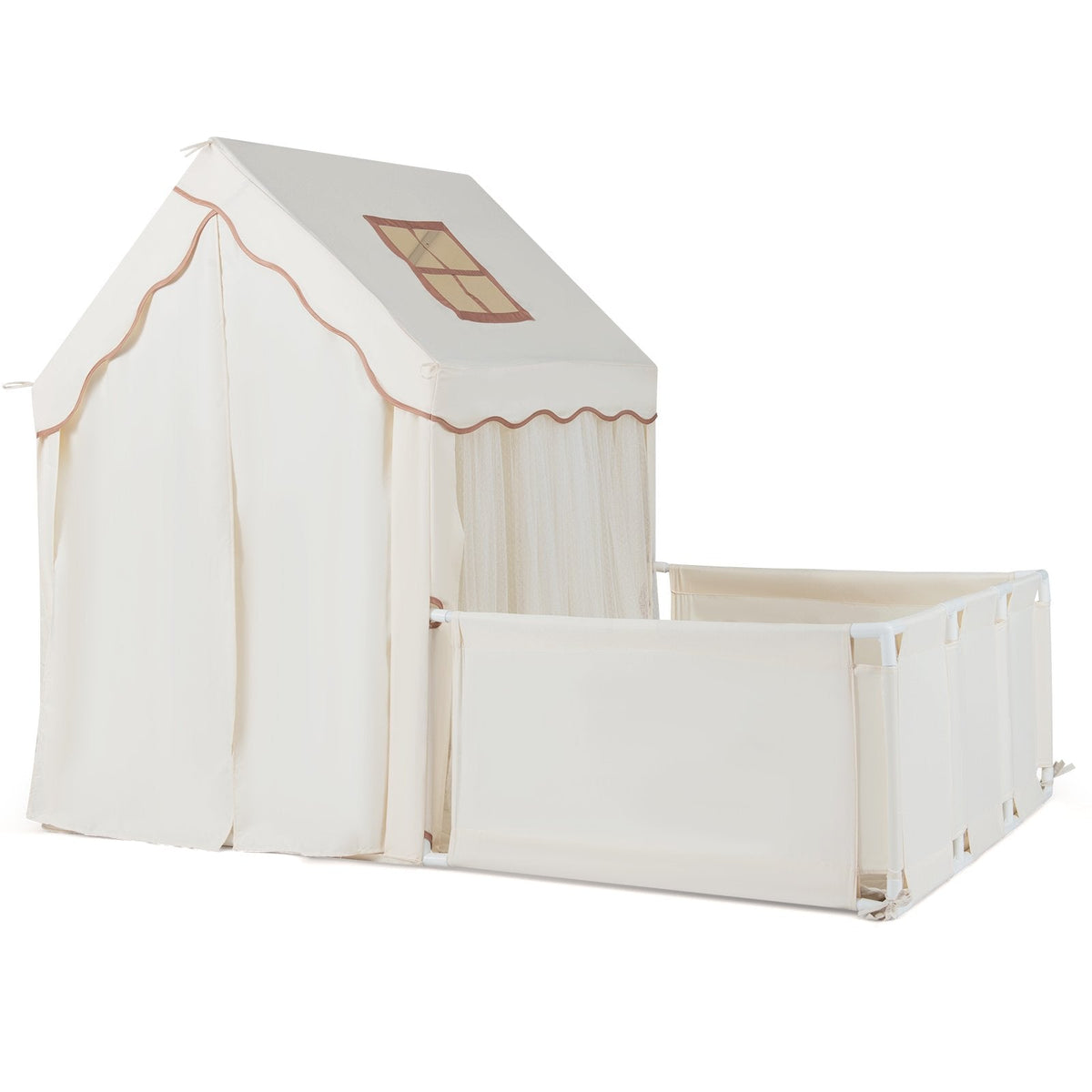 Kids Play Tent with Playpen 2-in-1 Toddler Playhouse with Yard-Beige