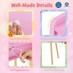 Kids Princess Makeup Dressing Desk and Chair Set with Mirror and Lights-Pink