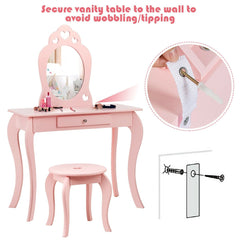 Kids Princess Makeup Dressing Play Table Set with Mirror -Pink
