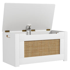 Kids Rattan Toy Storage Box with Flip Top Lid and Safety Hinge Handles-White
