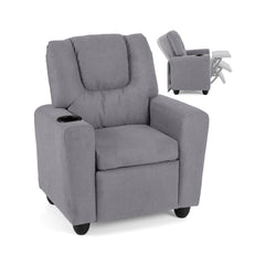 Kids Recliner Chair Push Back Toddler Reclining Armchair with Cup Holder-Grey