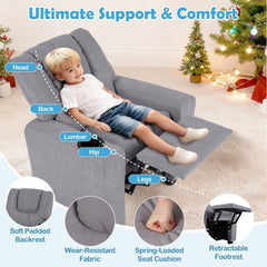 Kids Recliner Chair Push Back Toddler Reclining Armchair with Cup Holder-Grey