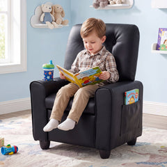 Kids Recliner with Cup Holder & Armrests and Adjustable Backrest Footrest-Black