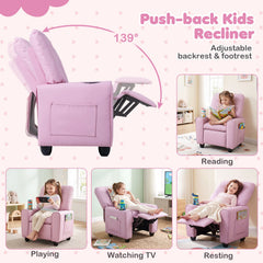 Kids Recliner with Cup Holder & Armrests and Adjustable Backrest Footrest-Pink