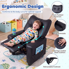 Kids Recliner with Cup Holder Armrests and Adjustable Backrest for Playroom-Black