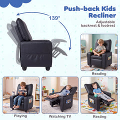 Kids Recliner with Cup Holder Armrests and Adjustable Backrest for Playroom-Black