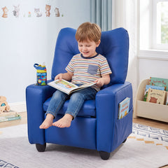 Kids Recliner with Cup Holder & Armrests and Adjustable Backrest for Playroom-Blue