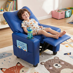Kids Recliner with Cup Holder & Armrests and Adjustable Backrest for Playroom-Blue