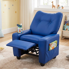 Kids Recliner with Cup Holder & Armrests and Adjustable Backrest for Playroom-Blue